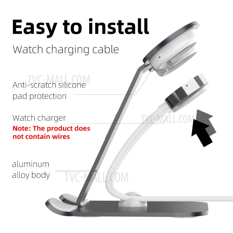 AJZJ04A 2-in-1 Charging Dock Aluminum Alloy Holder Stand for Dual iWatch and iPhone - Black-5