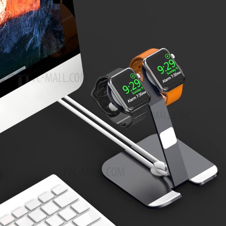 AJZJ04A 2-in-1 Charging Dock Aluminum Alloy Holder Stand for Dual iWatch and iPhone - Black-6