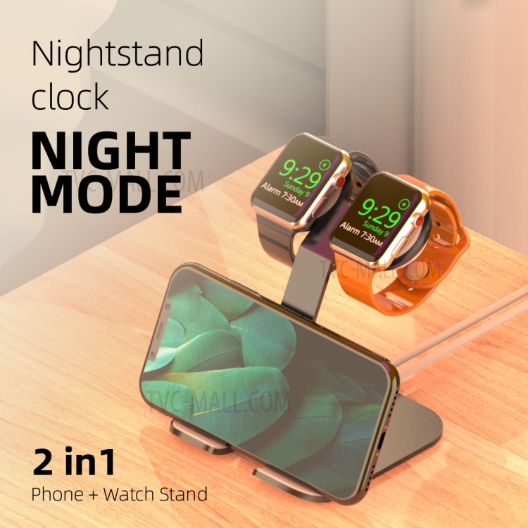 AJZJ04A 2-in-1 Charging Dock Aluminum Alloy Holder Stand for Dual iWatch and iPhone - Black-7