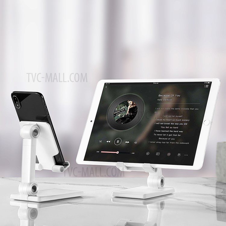 XD05 Foldable Desktop Stand Height and Angle Adjustable Bracket for under 11-inch Phone Tablet - White-7
