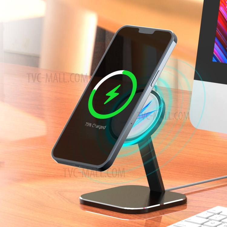 AJZJ05A Magnetic Wireless Charger Phone Holder Desktop Mount (Compatible with Magsafe) for iPhone 12 Series - Black-6