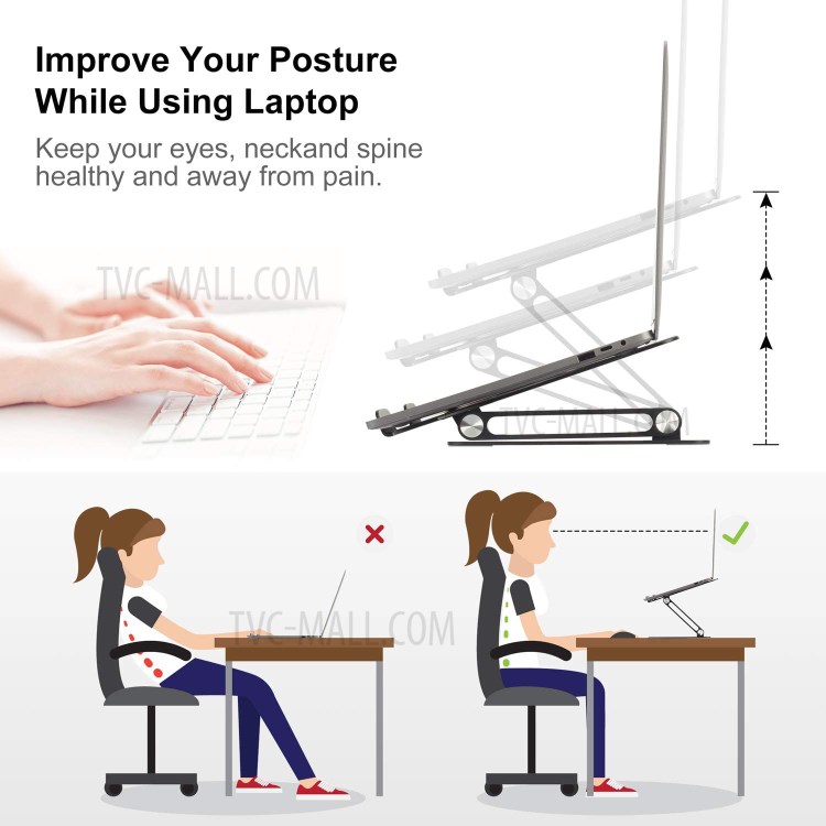 Foldable Laptop Stand Angle Adjustable Notebook Holder with Heat Vent for MacBook Pro Microsoft Surface - Black-2