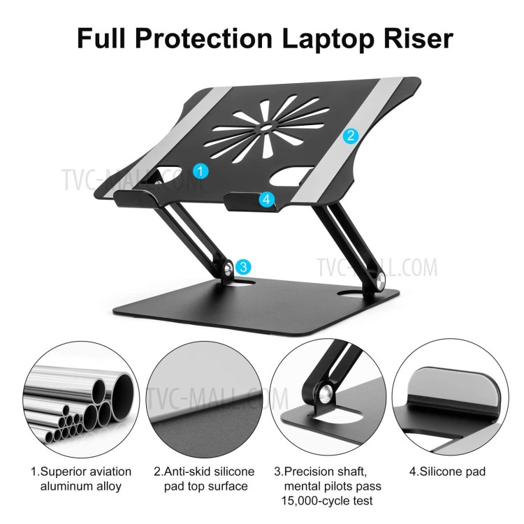 Foldable Laptop Stand Angle Adjustable Notebook Holder with Heat Vent for MacBook Pro Microsoft Surface - Black-3