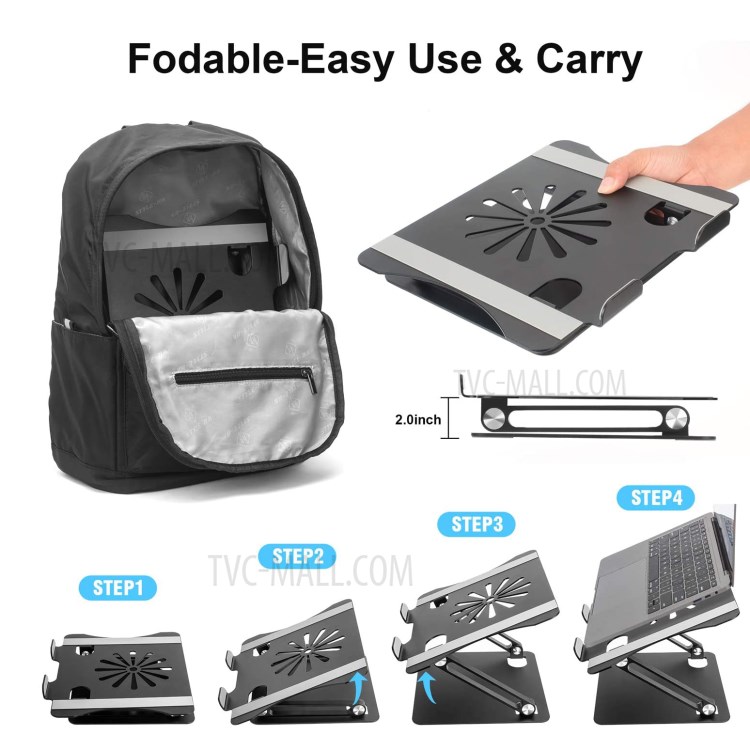 Foldable Laptop Stand Angle Adjustable Notebook Holder with Heat Vent for MacBook Pro Microsoft Surface - Black-6