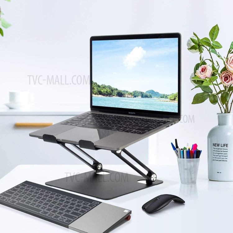 Foldable Laptop Stand Angle Adjustable Notebook Holder with Heat Vent for MacBook Pro Microsoft Surface - Black-7