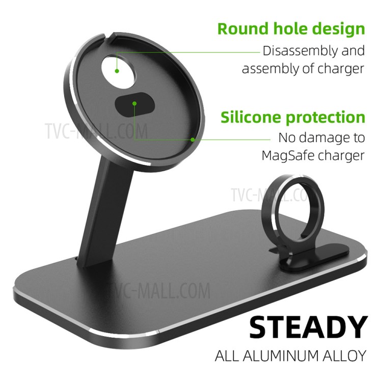 2-in-1 Apple iWatch / iPhone 12 Series MagSafe Magnetic Wireless Charger Charging Holder Desktop Mount AJZJ06A - Black-5