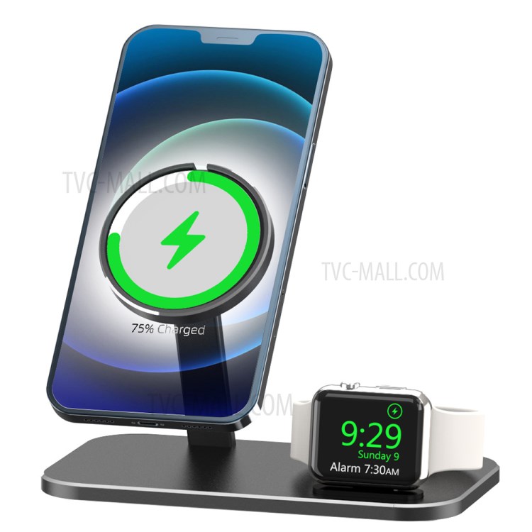 2-in-1 Apple iWatch / iPhone 12 Series MagSafe Magnetic Wireless Charger Charging Holder Desktop Mount AJZJ06A - Black-6