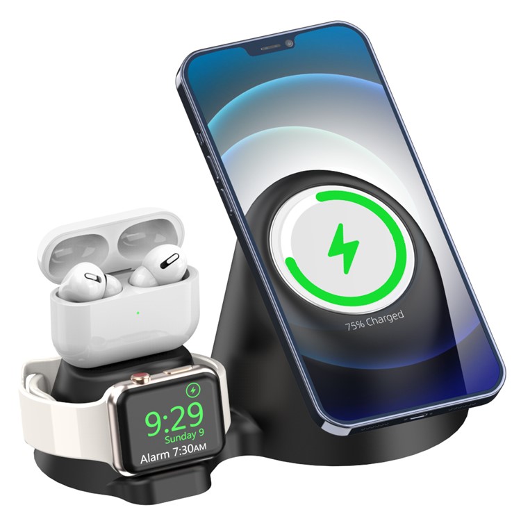 3 in 1 MagSafe Wireless Charging Silicone Dock Station Mount AJGJZJ123 for Apple Device - Black-10