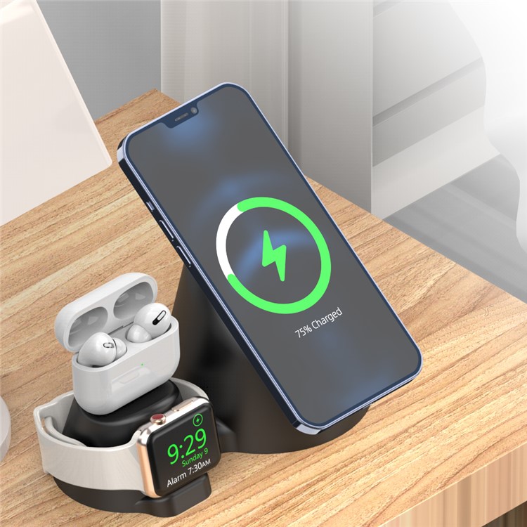 3 in 1 MagSafe Wireless Charging Silicone Dock Station Mount AJGJZJ123 for Apple Device - Black-11