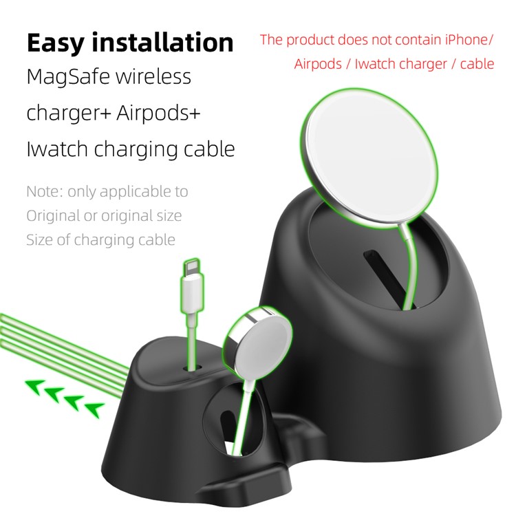3 in 1 MagSafe Wireless Charging Silicone Dock Station Mount AJGJZJ123 for Apple Device - Black-3
