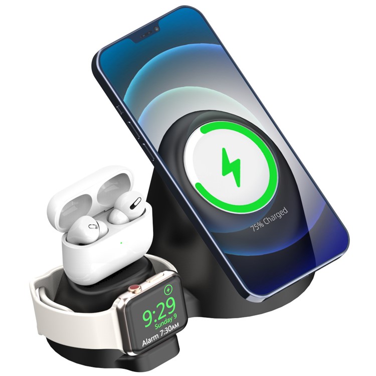 3 in 1 MagSafe Wireless Charging Silicone Dock Station Mount AJGJZJ123 for Apple Device - Black-5