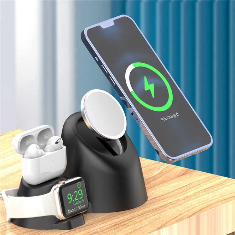 3 in 1 MagSafe Wireless Charging Silicone Dock Station Mount AJGJZJ123 for Apple Device - Black-8