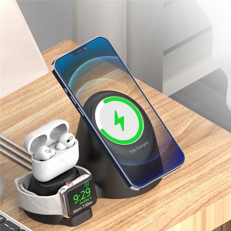 3 in 1 MagSafe Wireless Charging Silicone Dock Station Mount AJGJZJ123 for Apple Device - Black-9