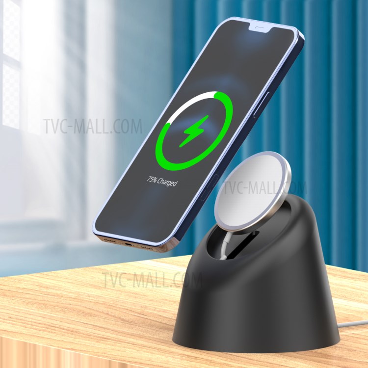 Silicone Charging Dock Station Mount AJGJZJ12 for MagSafe Magnetic Wireless Charger of Apple Device - Black-9