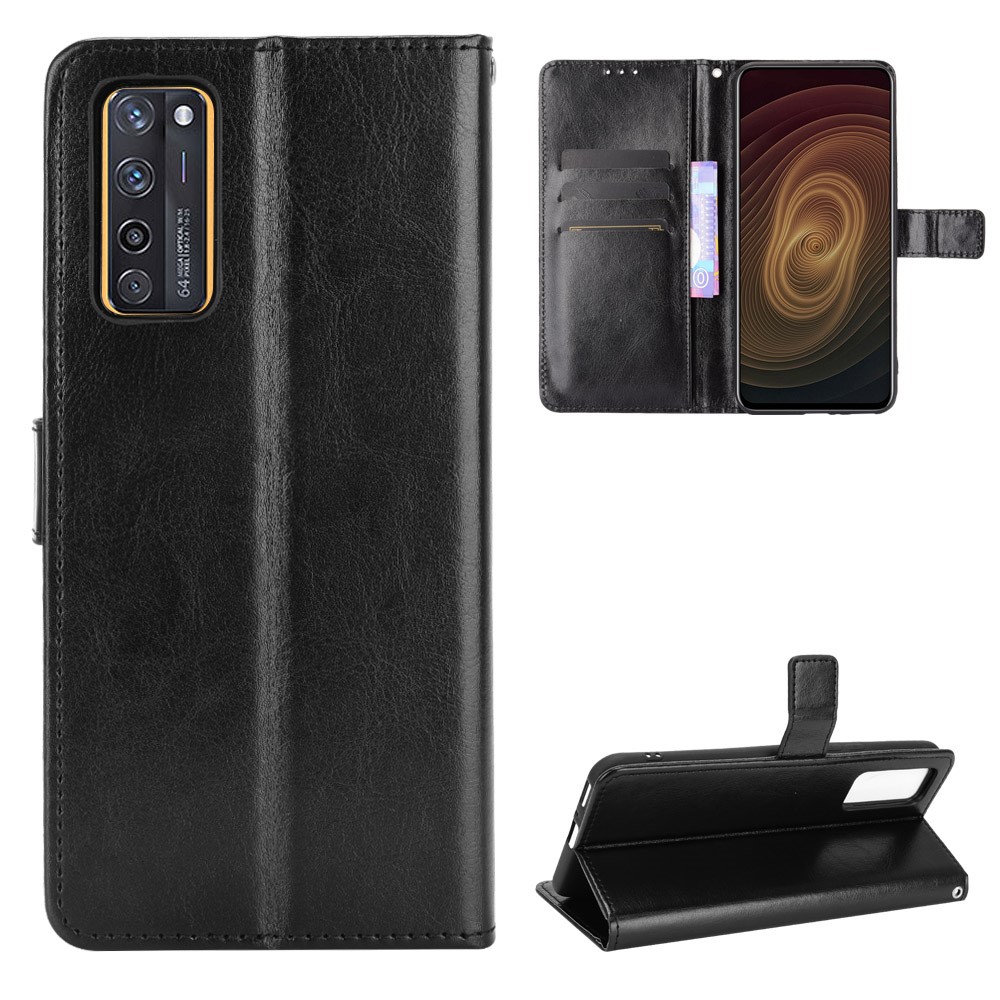 Wallet Stand Phone Cover for ZTE Axon 20 5G / ZTE Axon 20 4G Crazy Horse Texture Leather Shell - Black-1