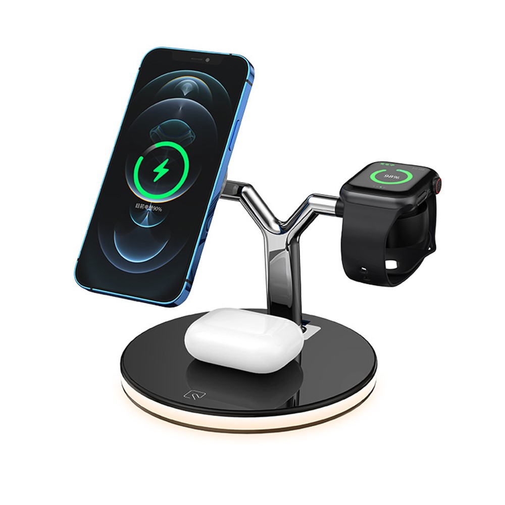 P970 Magnetic 3 in 1 Wireless Charging Table Bracket Charger Mount - Black-1