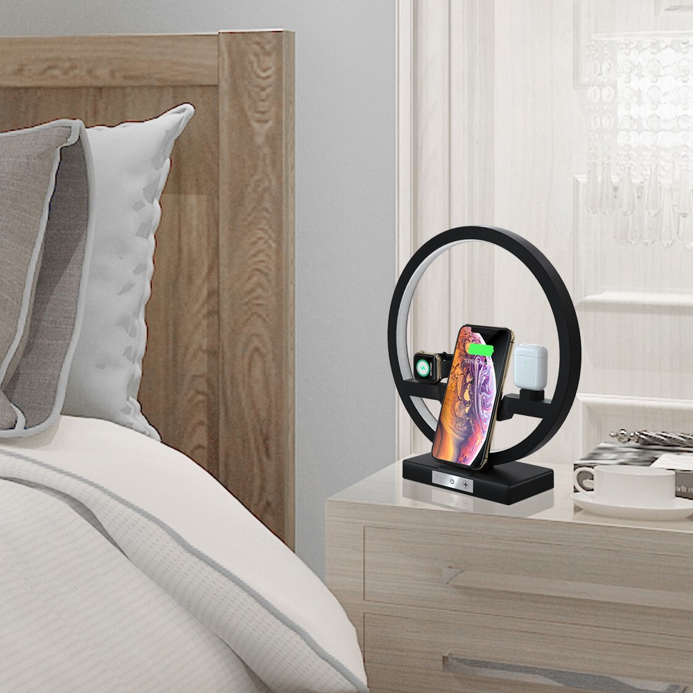 P1000 Multifunctional 2-In-1 Table Lamp Fast Wireless Charger - Black-12