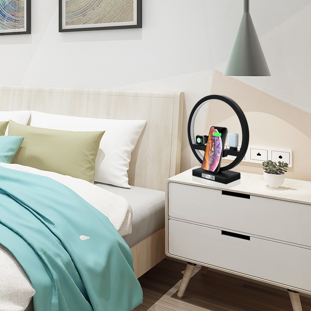 P1000 Multifunctional 2-In-1 Table Lamp Fast Wireless Charger - Black-14