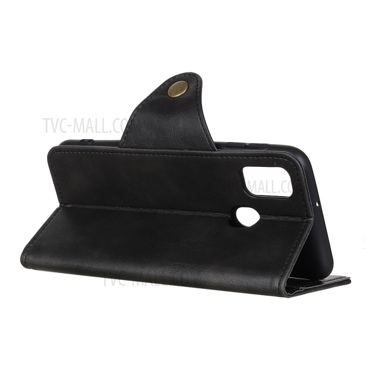 Brass Buckle Magnetic PU Leather Wallet Case for ZTE Blade A7s 2020 - Black-4