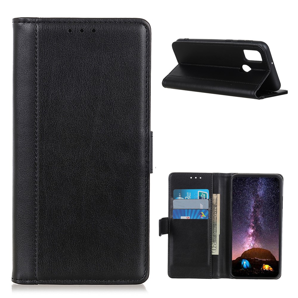 Leather Wallet Phone Stand Cover Case for ZTE Blade A7s 2020 - Black-1