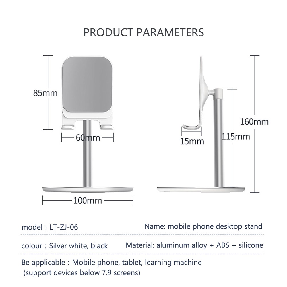 LETANG LT-ZJ-06 Aluminum Alloy Universal Adjustable Angle Desktop Mobile Phone Tablet Holder Stand - Silver-9