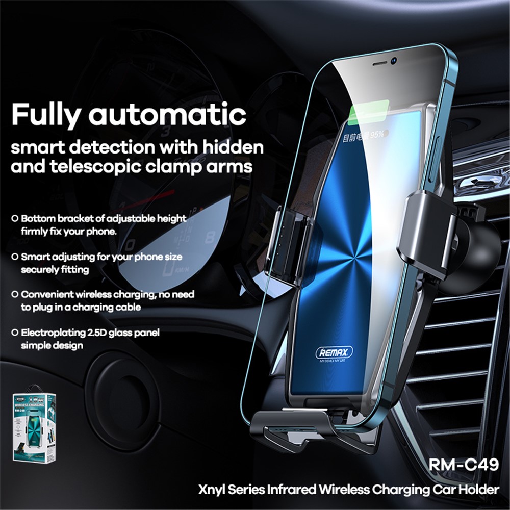 REMAX C49 10W Fast Charging Car Wireless Charger Air Vent Phone Holder Bracket - Blue-3