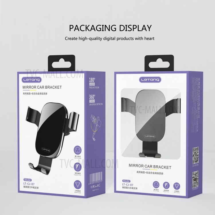 LETANG LT-CJ-07 Universal 360° Rotary Mirror Surface Gravity Triangle Car Air Outlet Phone Holder Bracket-10