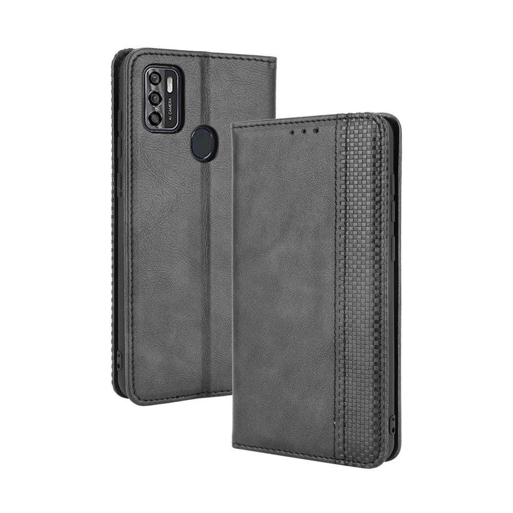 Magnetic Vintage Style Wallet Stand Phone Case Cover for ZTE Blade A7s 2020 - Black-1