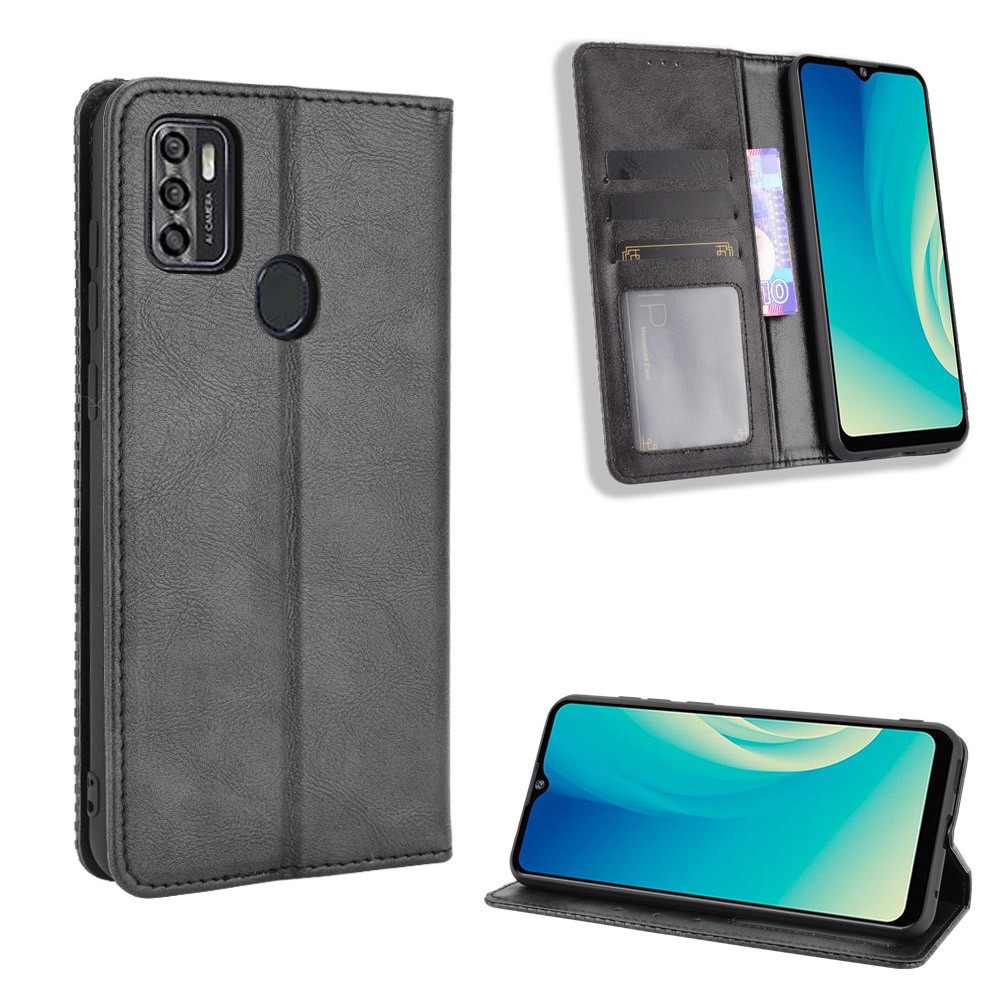 Magnetic Vintage Style Wallet Stand Phone Case Cover for ZTE Blade A7s 2020 - Black-8