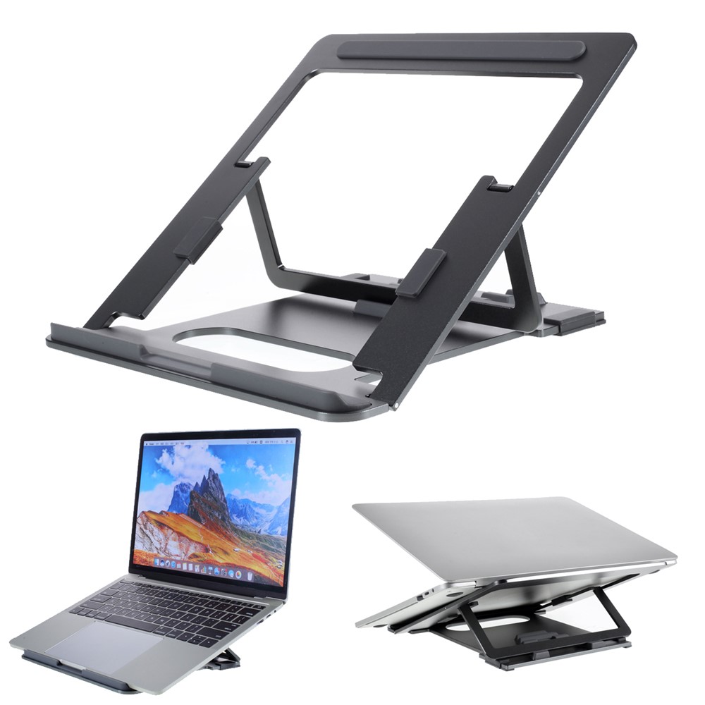 Aluminum Alloy 5 Modes Adjustable Laptop Stand Folding Bracket Lifting Cooling Holder for Notebook MacBook - Dark Grey-1