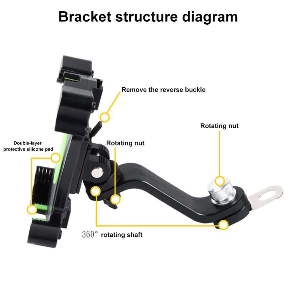 360 Rotary Bike Phone Mount Motorcycle Handlebar Rear-view Mirror Holder Bracket Stand for iPhone Huawei - Green-5