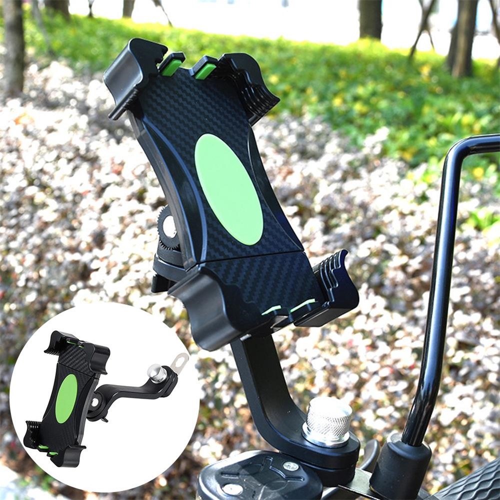 360 Rotary Bike Phone Mount Motorcycle Handlebar Rear-view Mirror Holder Bracket Stand for iPhone Huawei - Green-8