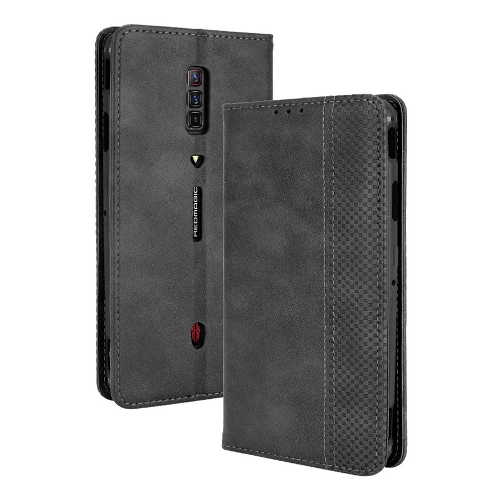 Magnetic Closure Vintage Style Phone Case Wallet Stand Leather Cover for ZTE nubia Red Magic 6 Pro / ZTE nubia Red Magic 6 - Black-1