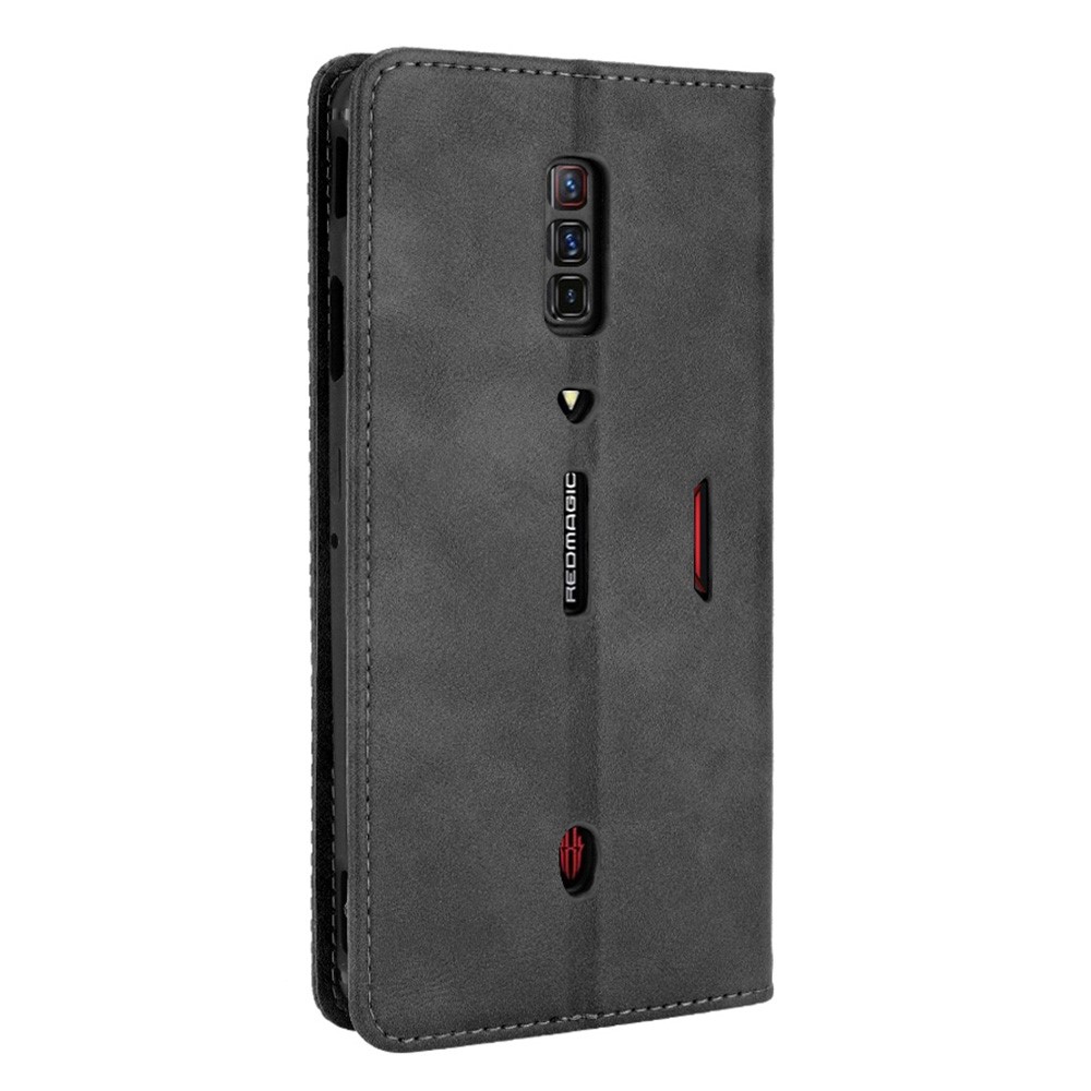 Magnetic Closure Vintage Style Phone Case Wallet Stand Leather Cover for ZTE nubia Red Magic 6 Pro / ZTE nubia Red Magic 6 - Black-3