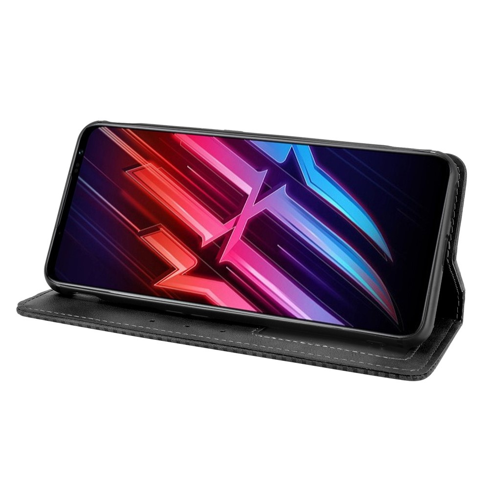 Magnetic Closure Vintage Style Phone Case Wallet Stand Leather Cover for ZTE nubia Red Magic 6 Pro / ZTE nubia Red Magic 6 - Black-4