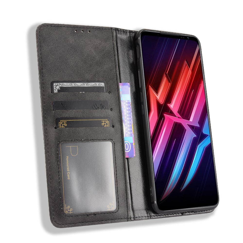 Magnetic Closure Vintage Style Phone Case Wallet Stand Leather Cover for ZTE nubia Red Magic 6 Pro / ZTE nubia Red Magic 6 - Black-5