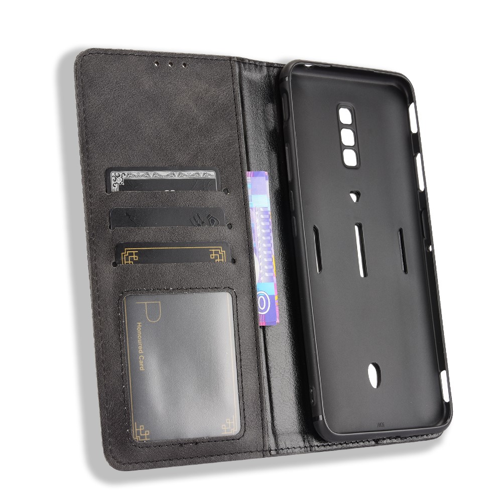 Magnetic Closure Vintage Style Phone Case Wallet Stand Leather Cover for ZTE nubia Red Magic 6 Pro / ZTE nubia Red Magic 6 - Black-6