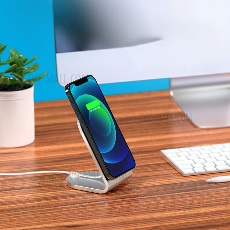 Momax Q. Porte-chargeur Sans Fil MAG Dock Stand De Bureau De Bureau En Métal Pour IPhone 12 Magsafe - Argent-2