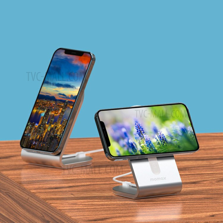 Momax Q. Porte-chargeur Sans Fil MAG Dock Stand De Bureau De Bureau En Métal Pour IPhone 12 Magsafe - Argent-4
