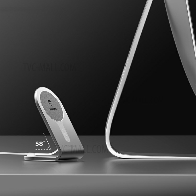 Momax Q. Porte-chargeur Sans Fil MAG Dock Stand De Bureau De Bureau En Métal Pour IPhone 12 Magsafe - Argent-6