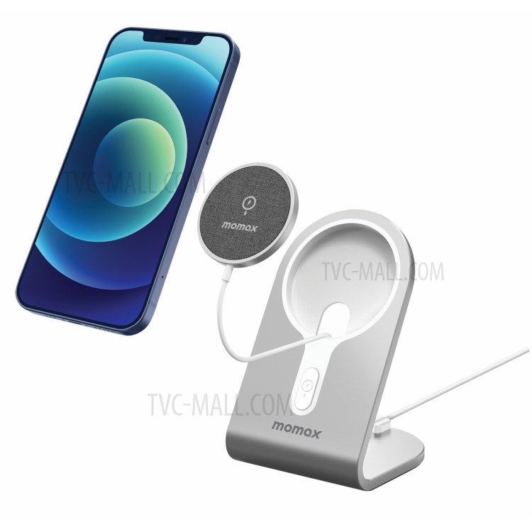 Momax Q. Porte-chargeur Sans Fil MAG Dock Stand De Bureau De Bureau En Métal Pour IPhone 12 Magsafe - Argent-7