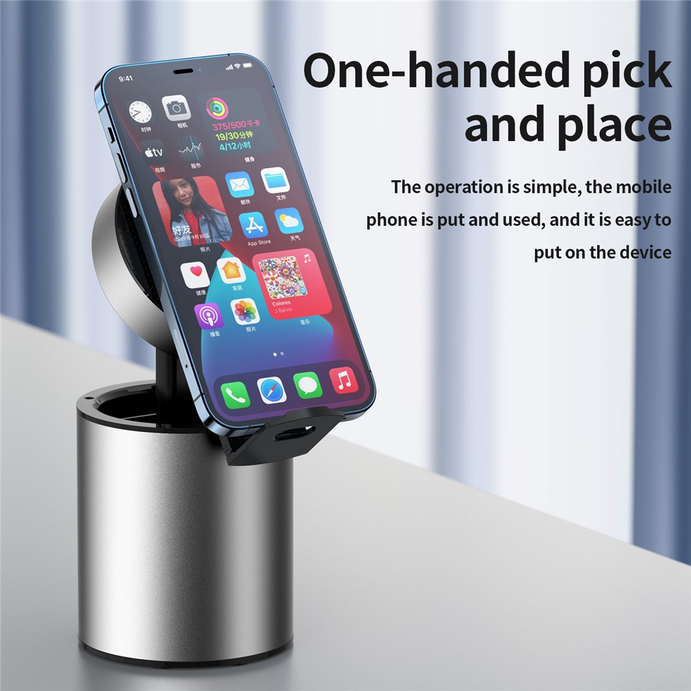 CCH1 Folding Portable Mobile Phone Wireless Charging Station with Pen Holder - Metal Silver-5