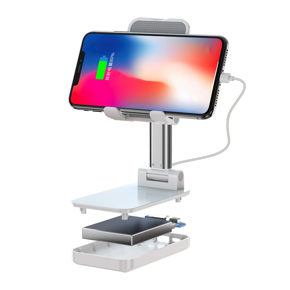 CCT2 Retractable Tablet Charging Power Bank Cell Phone Holder Stand Desktop Bracket - White-4