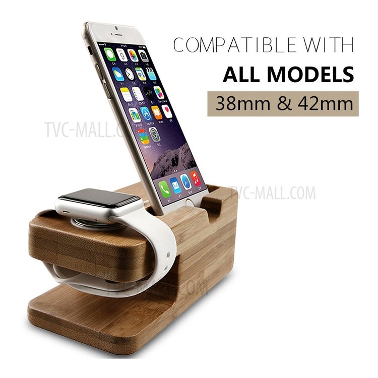 DCR-003 Natural Bamboo Wood Dock Base Base Base Per Telefono Multi-funzione Supporto Caricabatterie Per Apple Guarda IPhone-2