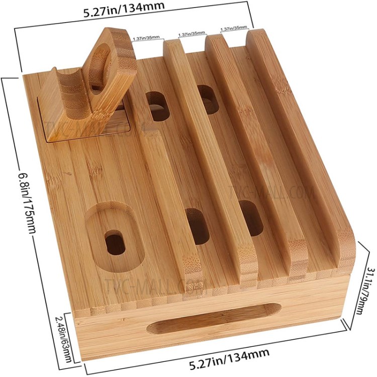 DCR-019 Bamboo Desktop Charging Dock Station Charger Holder Stand Organizer for iPhone iPad-10