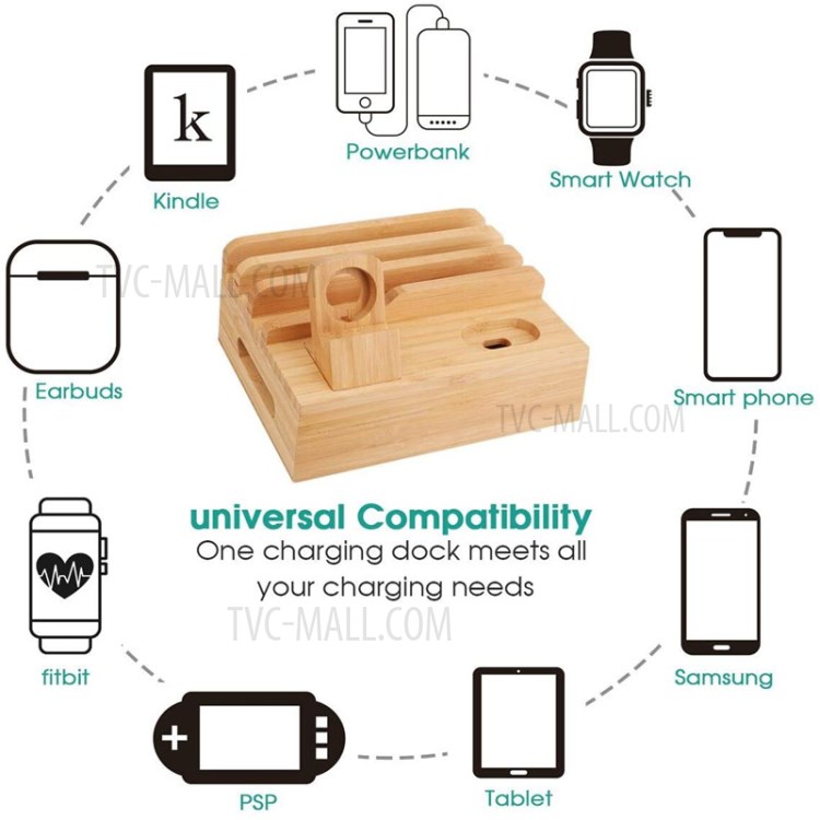 DCR-019 Bamboo Desktop Charging Dock Station Charger Holder Stand Organizer for iPhone iPad-2