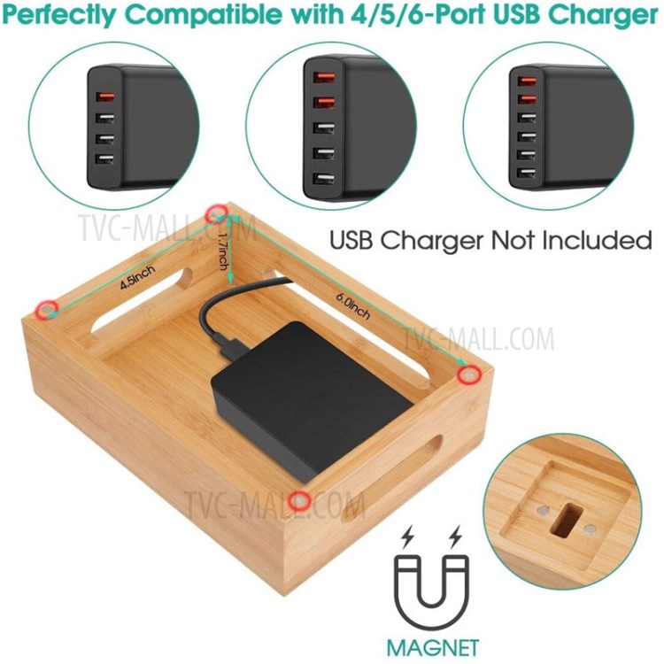 DCR-019 Bamboo Desktop Charging Dock Station Charger Holder Stand Organizer for iPhone iPad-3