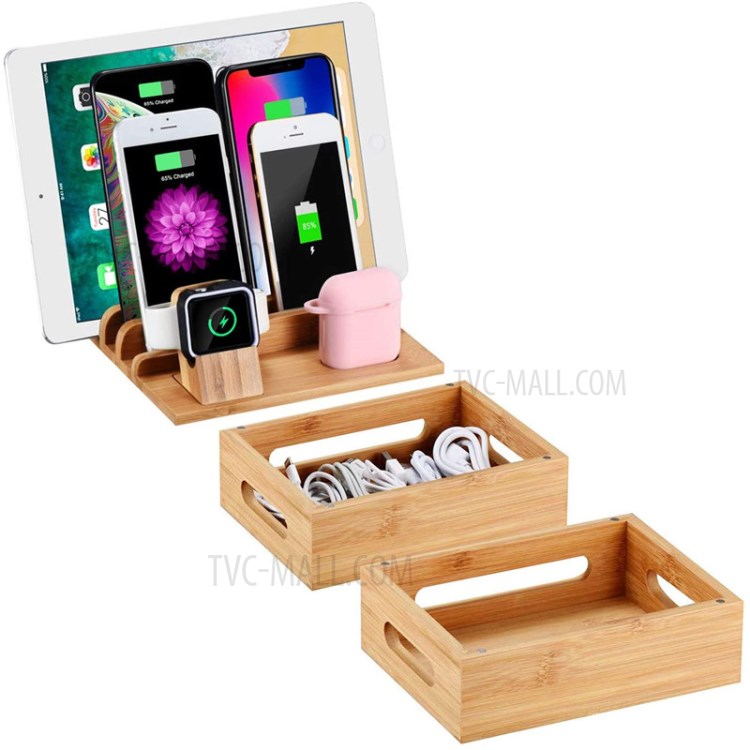 DCR-019 Bamboo Desktop Charging Dock Station Charger Holder Stand Organizer for iPhone iPad-4