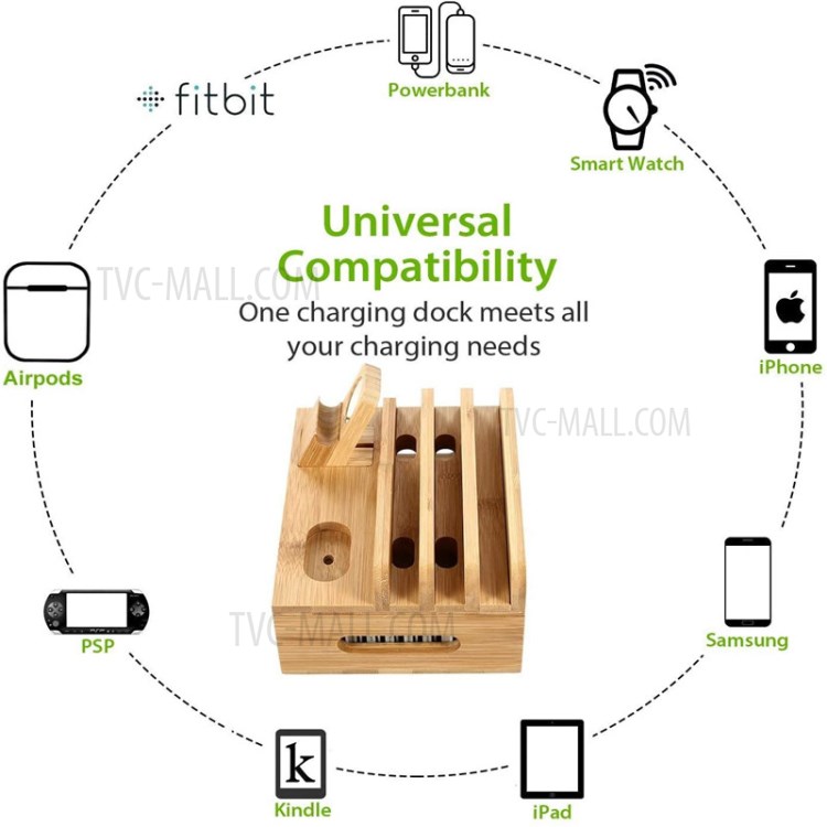 DCR-019 Bamboo Desktop Charging Dock Station Charger Holder Stand Organizer for iPhone iPad-5