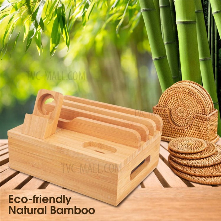 DCR-019 Bamboo Desktop Charging Dock Station Charger Holder Stand Organizer for iPhone iPad-6